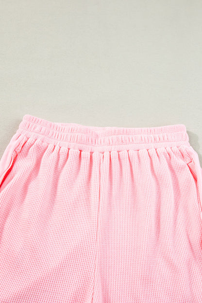 Light Pink Waffle Knit Oversize Tee and Shorts Set