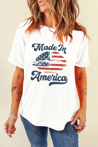 White Made in America Lip Printed O Neck T Shirt