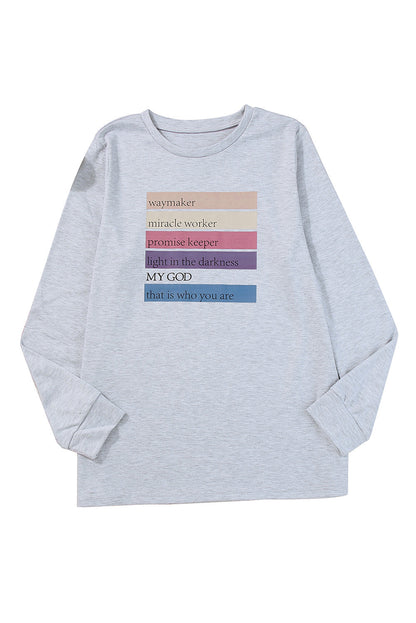 Gray MAY GOD Positive Words Print Long Sleeve Top