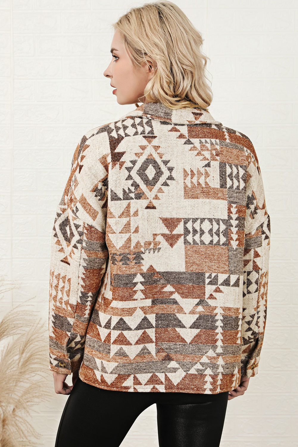 Brown Aztec Print Flap Pocket Button-up Jacket