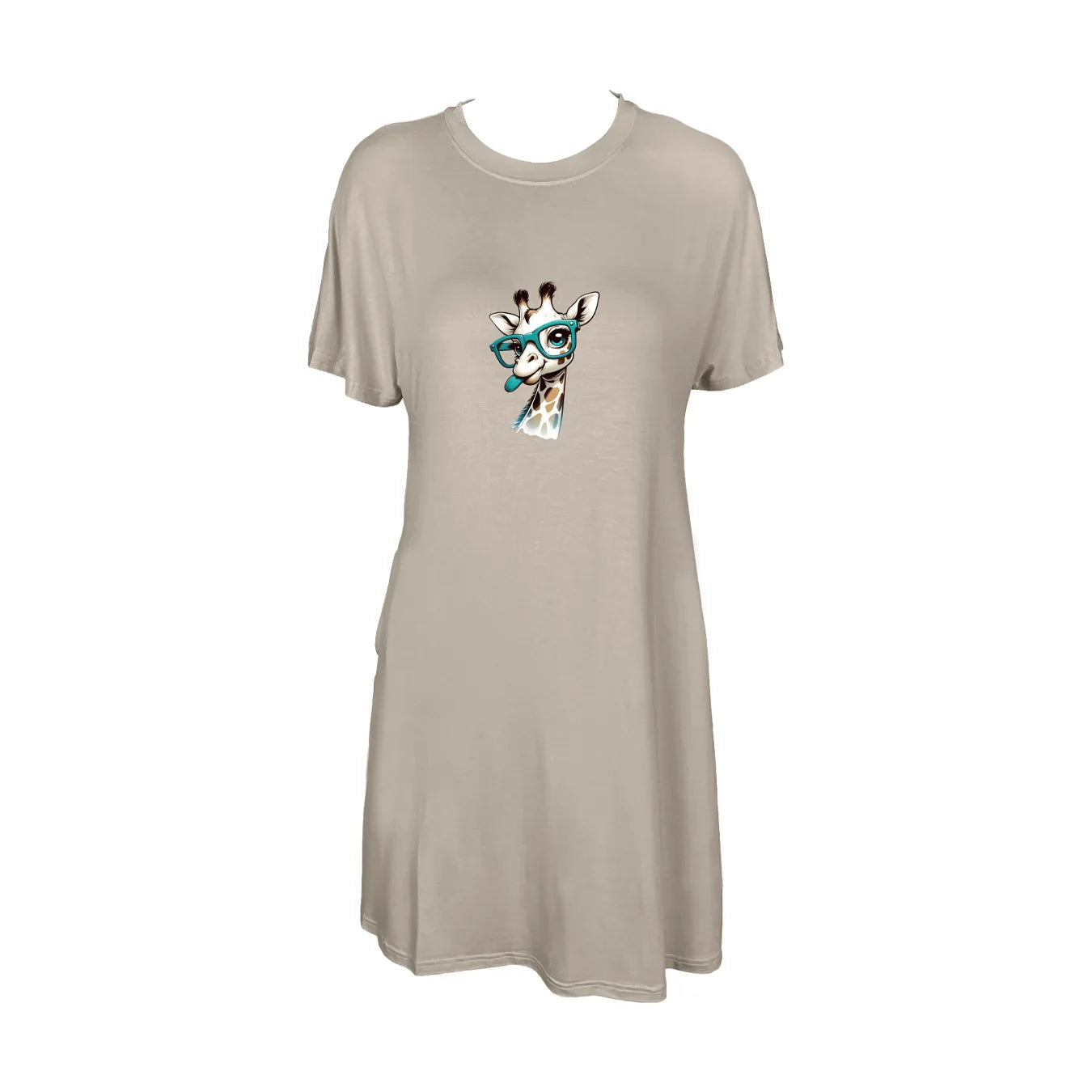 Adorable Giraffe With Teal Glasses Print Crew Neck Tee Dress Casual Short Sleeve Dress For Spring & Summer Women's Clothing