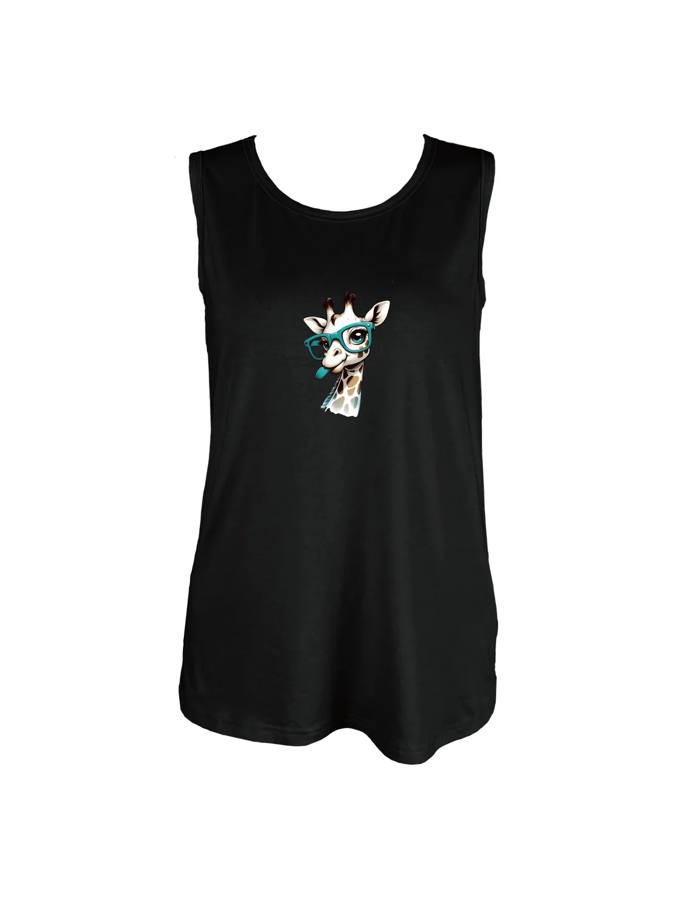 Adorable Giraffe With Teal Glasses Graphic Print Tank Top Sleeveless Casual Top For Summer & Spring Women's Clothing