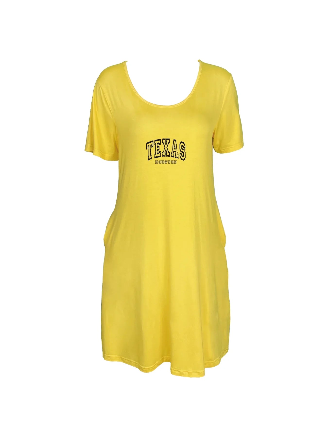 Bold "Texas" And "Houston" Print Dual Pockets Dress Casual Short Sleeve Tee Dress For Spring & Summer Women's Clothing