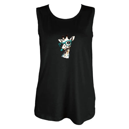 Adorable Giraffe With Teal Glasses Graphic Print Tank Top Sleeveless Casual Top For Summer & Spring Women's Clothing