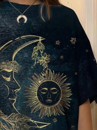 Celestial Charm Women's Sun & Moon Print T-shirt