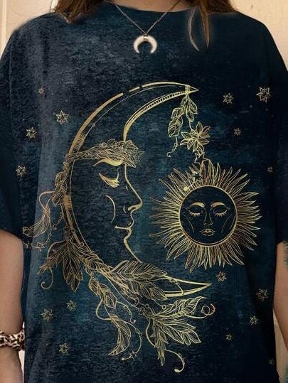 Celestial Charm Women's Sun & Moon Print T-shirt