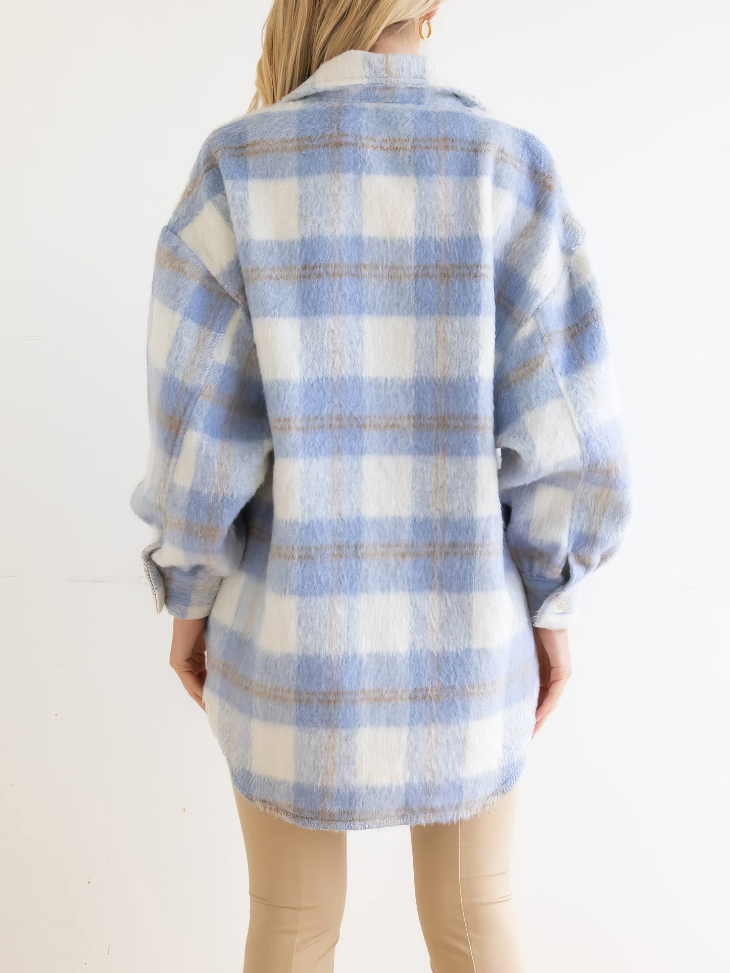 Checkered Plush Wool Blend Winter Coat