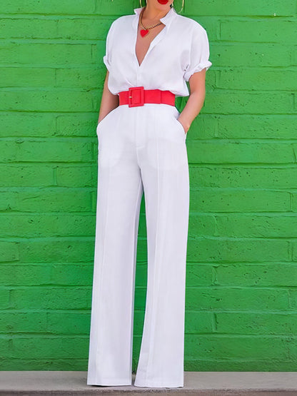 Chic V-neck Short-sleeved Jumpsuit