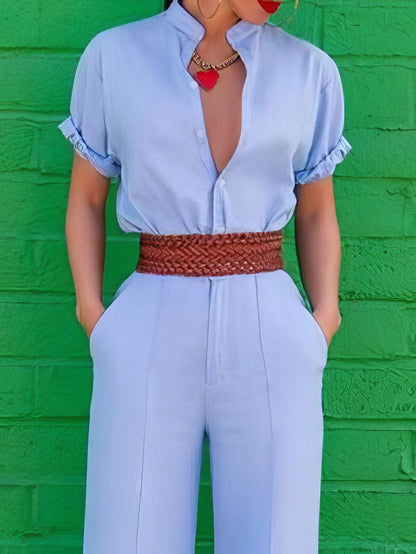 Chic V-neck Short-sleeved Jumpsuit