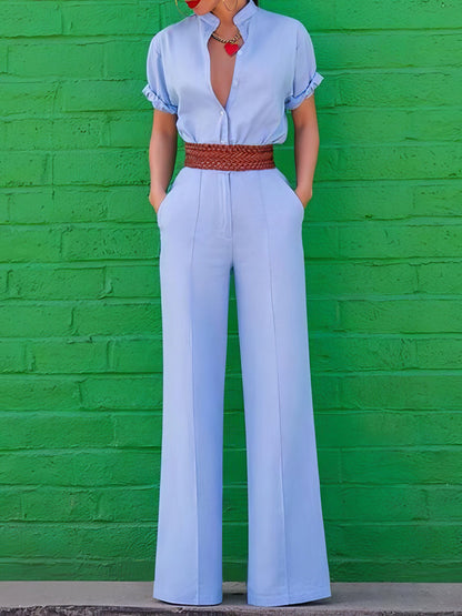 Chic V-neck Short-sleeved Jumpsuit