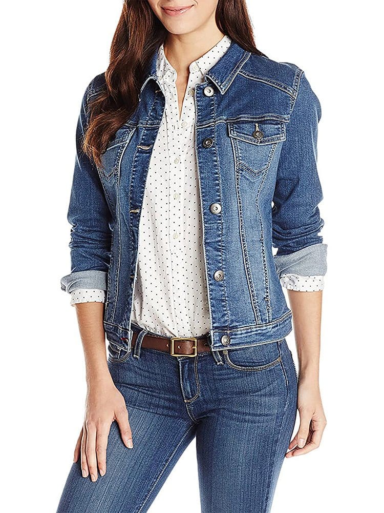 Classic Buttoned Pocket Blue Denim Jacket