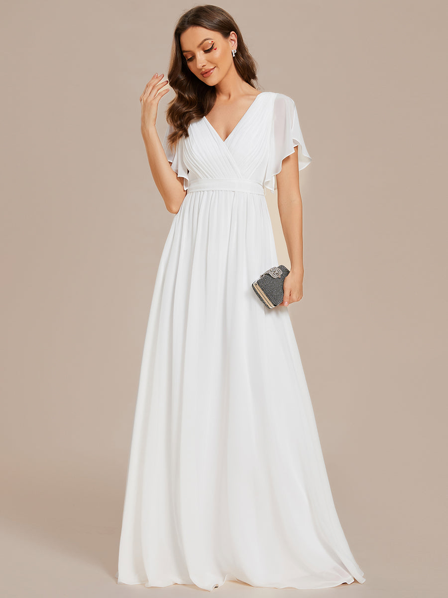 Deep V Neck Wholesale Chiffon Evening Gown With Short Sleeves