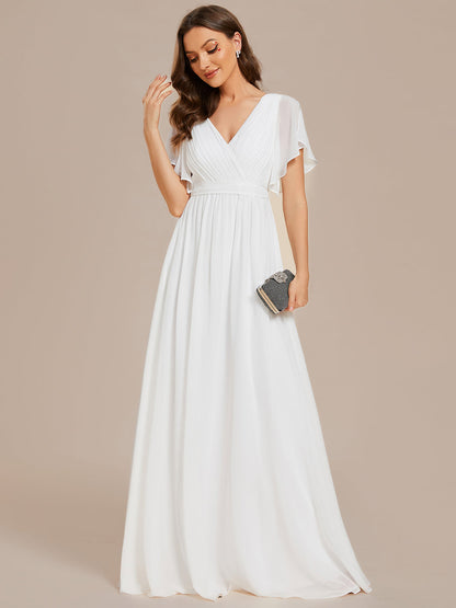 Deep V Neck Wholesale Chiffon Evening Gown With Short Sleeves