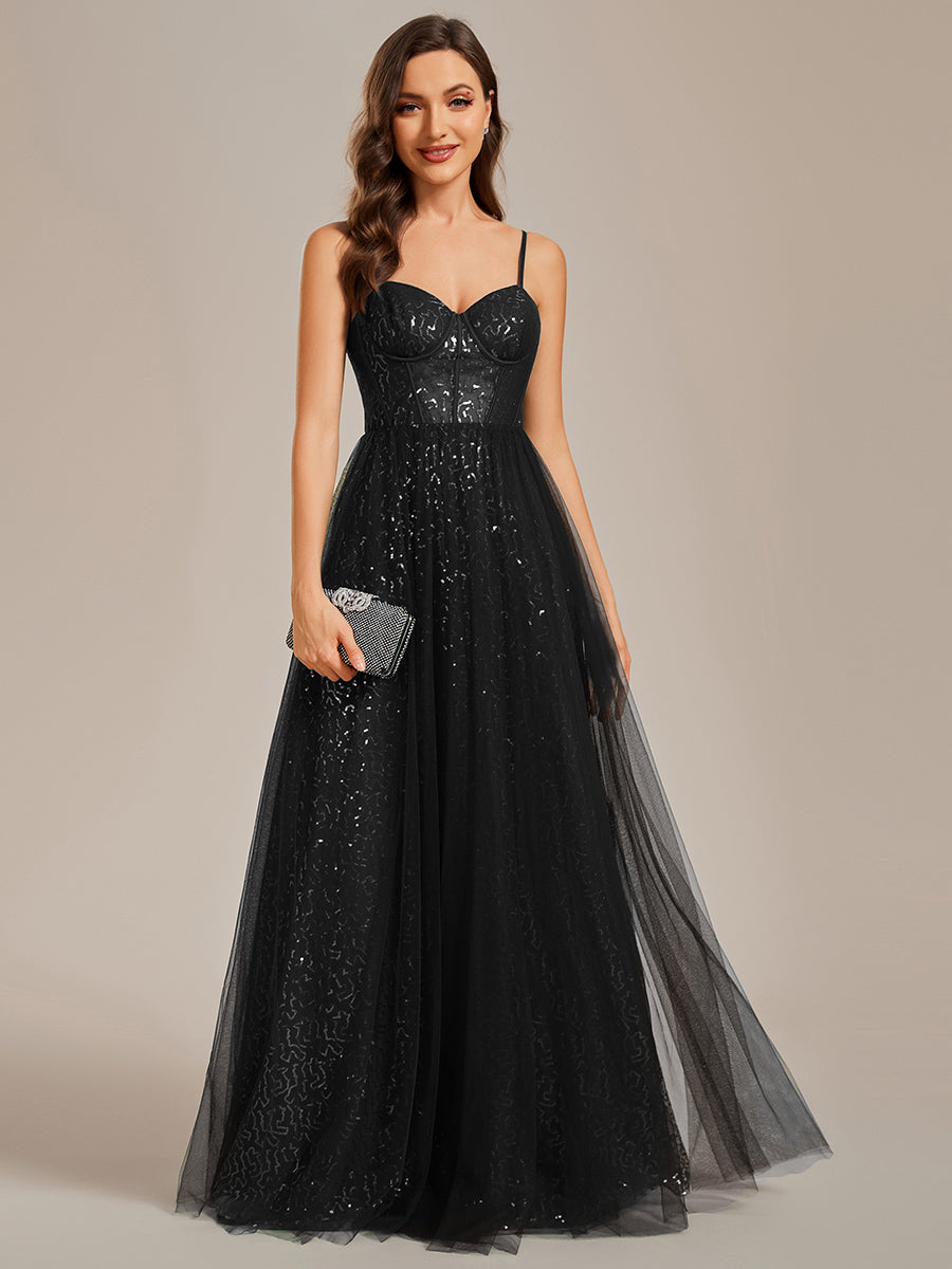 Exquisite   Empire Waist Sequin Shiny A-Line Floor Length Sweetheart Neckline Spaghetti Straps Wholesale Evening Dress