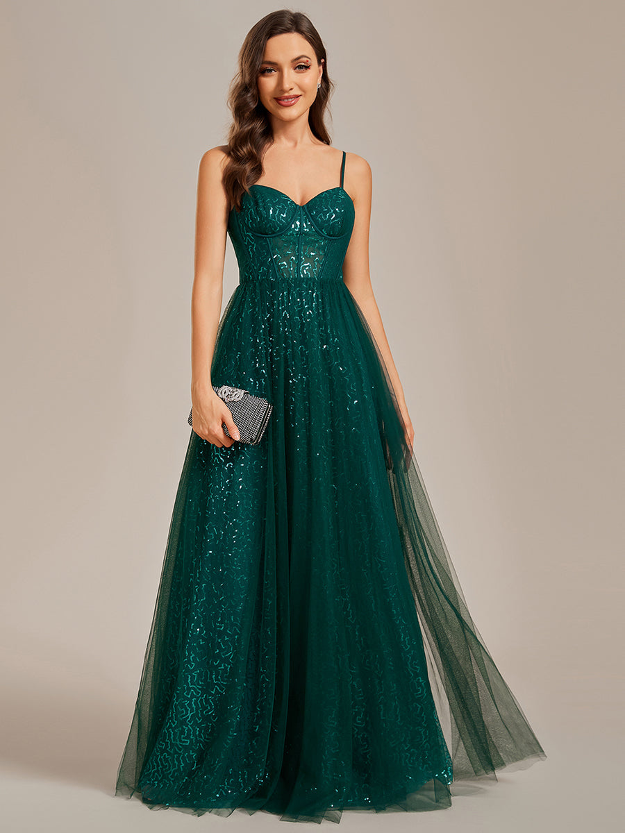 Exquisite   Empire Waist Sequin Shiny A-Line Floor Length Sweetheart Neckline Spaghetti Straps Wholesale Evening Dress