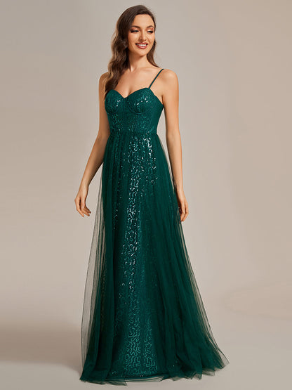 Exquisite   Empire Waist Sequin Shiny A-Line Floor Length Sweetheart Neckline Spaghetti Straps Wholesale Evening Dress