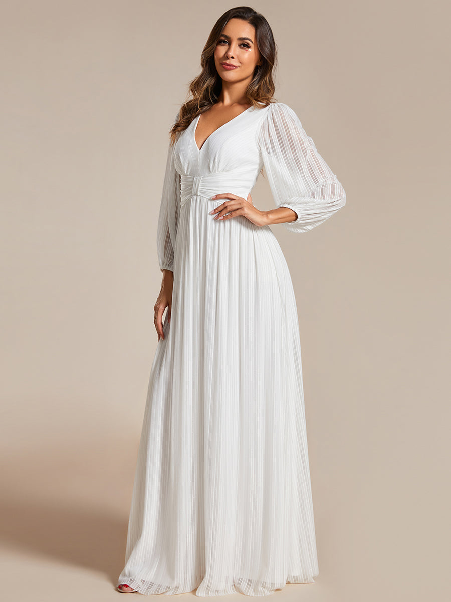 Maxi Long Chiffon Waist  V Neck Wholesale Evening Dress with Long Sleeves