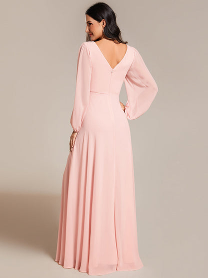 Elegant waisted chiffon V-neck long sleeve guest dress wholesale