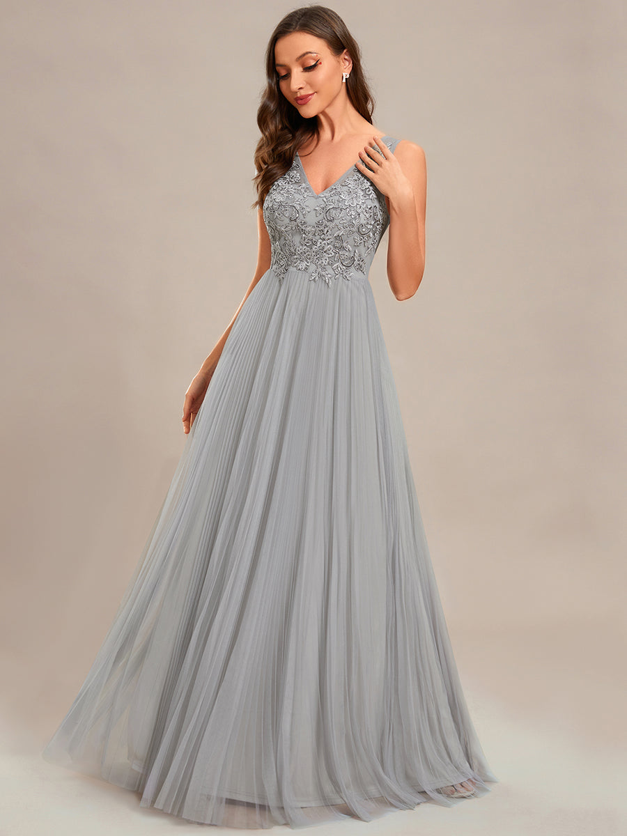 Elegant  Appliques  Chiffon A-Line Floor Length V Neck Sleeveless Wholesale Evening Dress