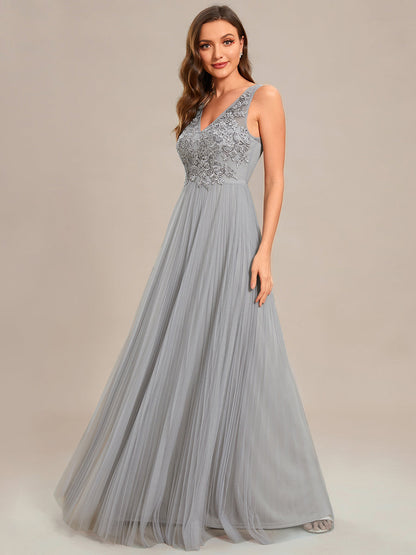 Elegant  Appliques  Chiffon A-Line Floor Length V Neck Sleeveless Wholesale Evening Dress