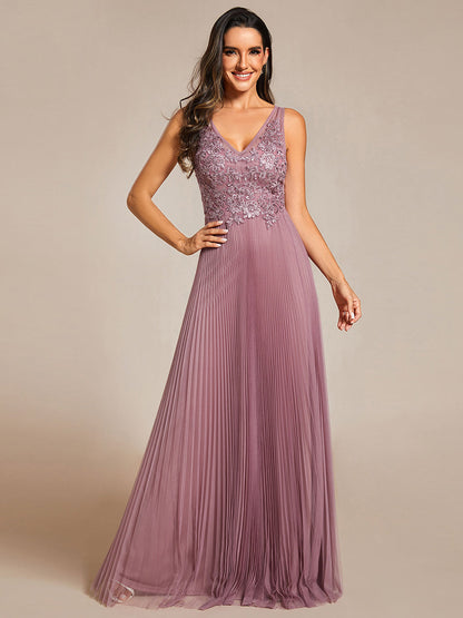 Elegant  Appliques  Chiffon A-Line Floor Length V Neck Sleeveless Wholesale Evening Dress