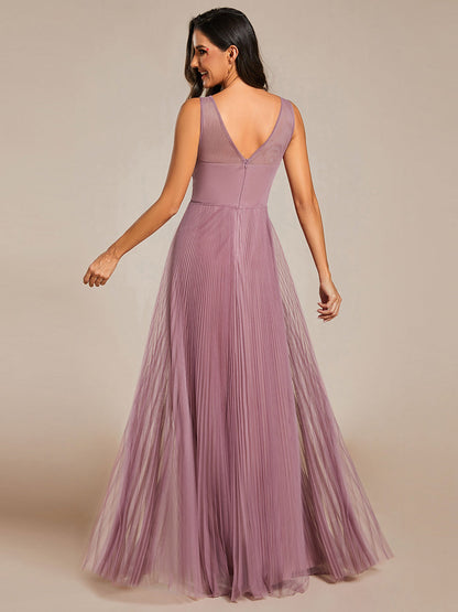 Elegant  Appliques  Chiffon A-Line Floor Length V Neck Sleeveless Wholesale Evening Dress