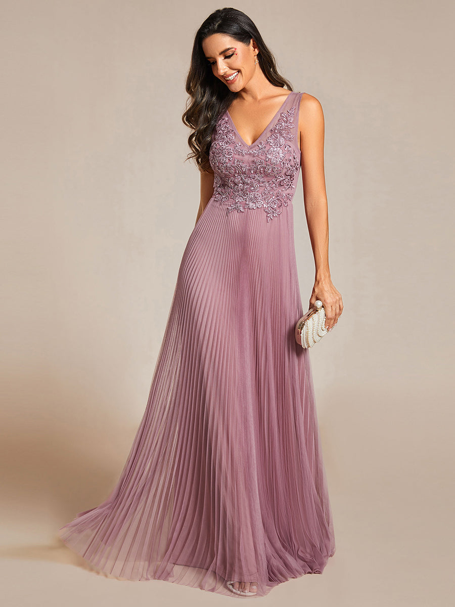 Elegant  Appliques  Chiffon A-Line Floor Length V Neck Sleeveless Wholesale Evening Dress