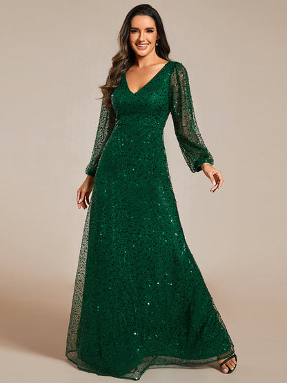 Elegant waisted chiffon V-neck long sleeve guest dress wholesale