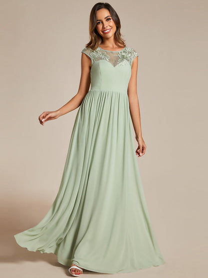 Embroidery Round Neck Floor Length Bridesmaid Dress With Raglan Sleeves