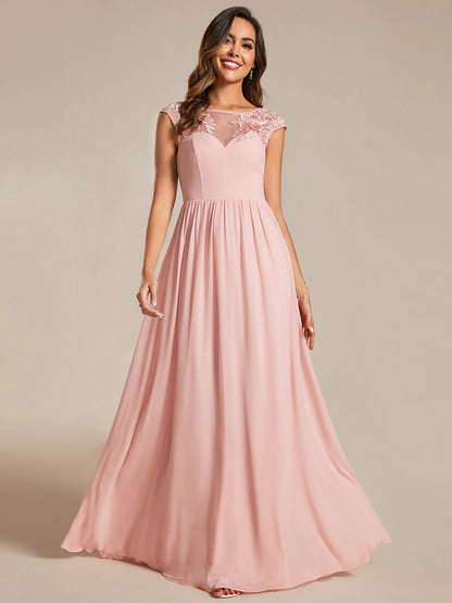 Embroidery Round Neck Floor Length Bridesmaid Dress With Raglan Sleeves