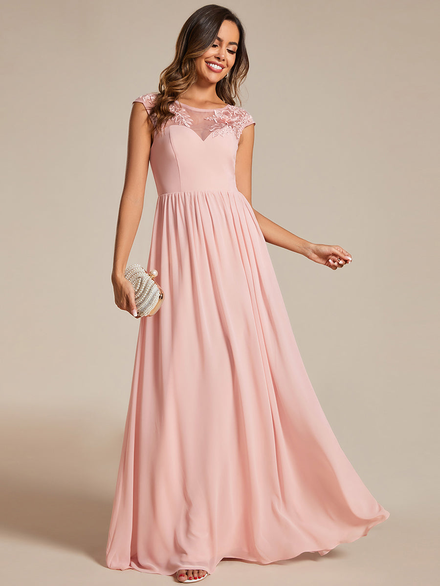 Embroidery Round Neck Floor Length Bridesmaid Dress With Raglan Sleeves