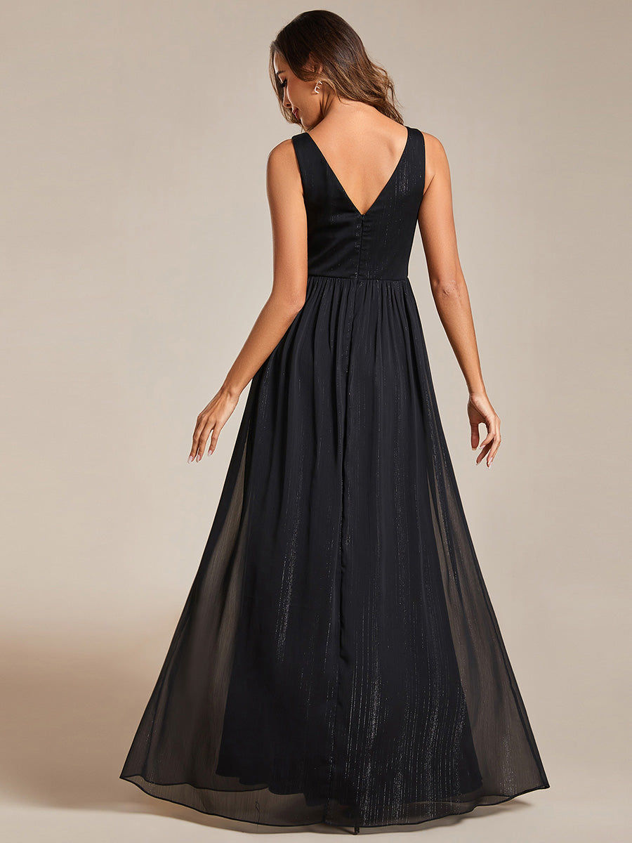 Glittery Floor Length V-Neck Sleeveless Evening Dress