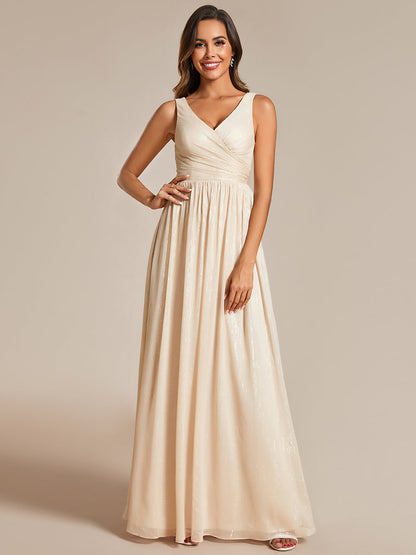 Glittery Floor Length V-Neck Sleeveless Evening Dress