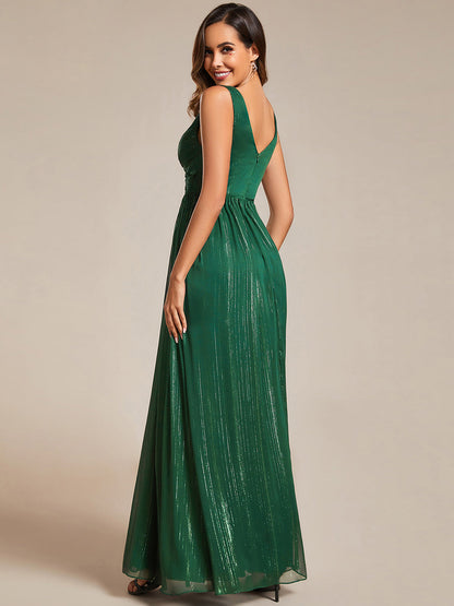 Glittery Floor Length V-Neck Sleeveless Evening Dress