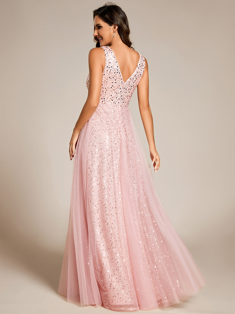 Elegant V-Neck Backless Sequin Evening Dress with Sleeveless