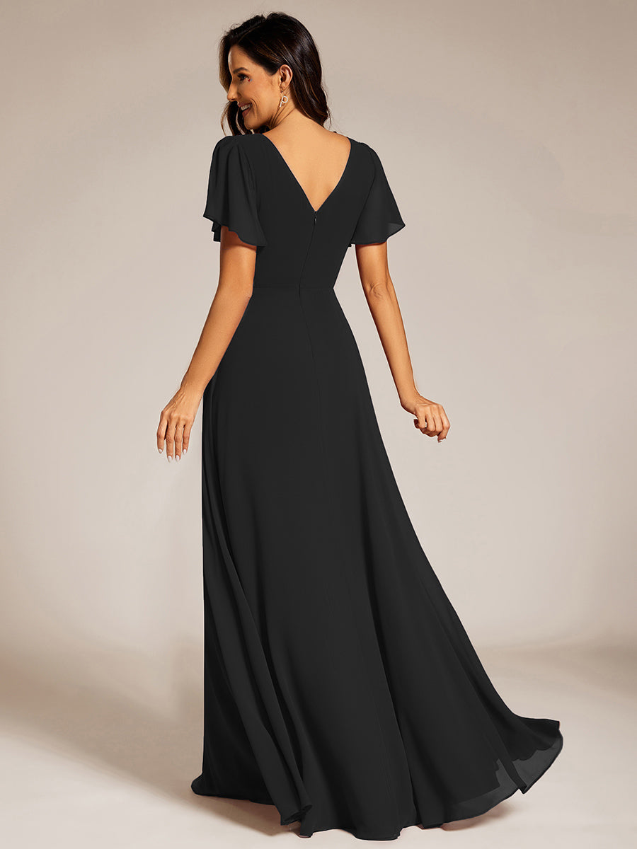 Elegant Midi Length Ruffles Sleeves Chiffon Dresses Empire Waist Evening Dresses with Belt