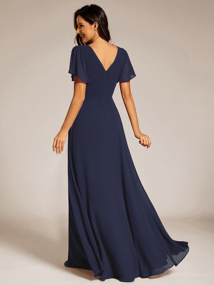 Elegant Midi Length Ruffles Sleeves Chiffon Dresses Empire Waist Evening Dresses with Belt