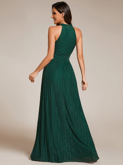 Glittery Halter Neck Pleated Formal Wholesale Evening Dress