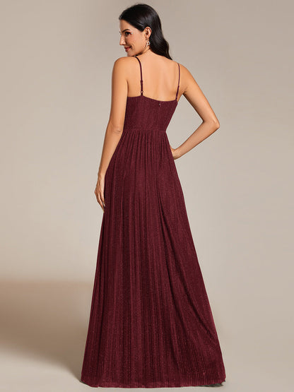 Shimmer V Neck Floor Length Bridesmaid Dress With Spaghetti Straps