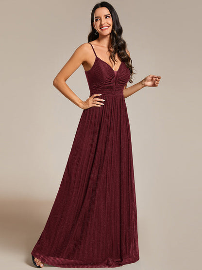 Shimmer V Neck Floor Length Bridesmaid Dress With Spaghetti Straps