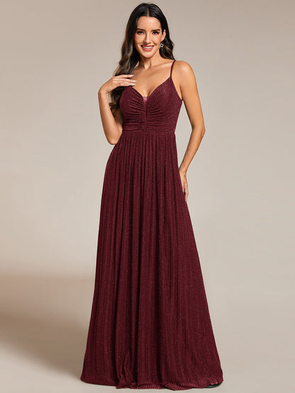 Shimmer V Neck Floor Length Bridesmaid Dress With Spaghetti Straps