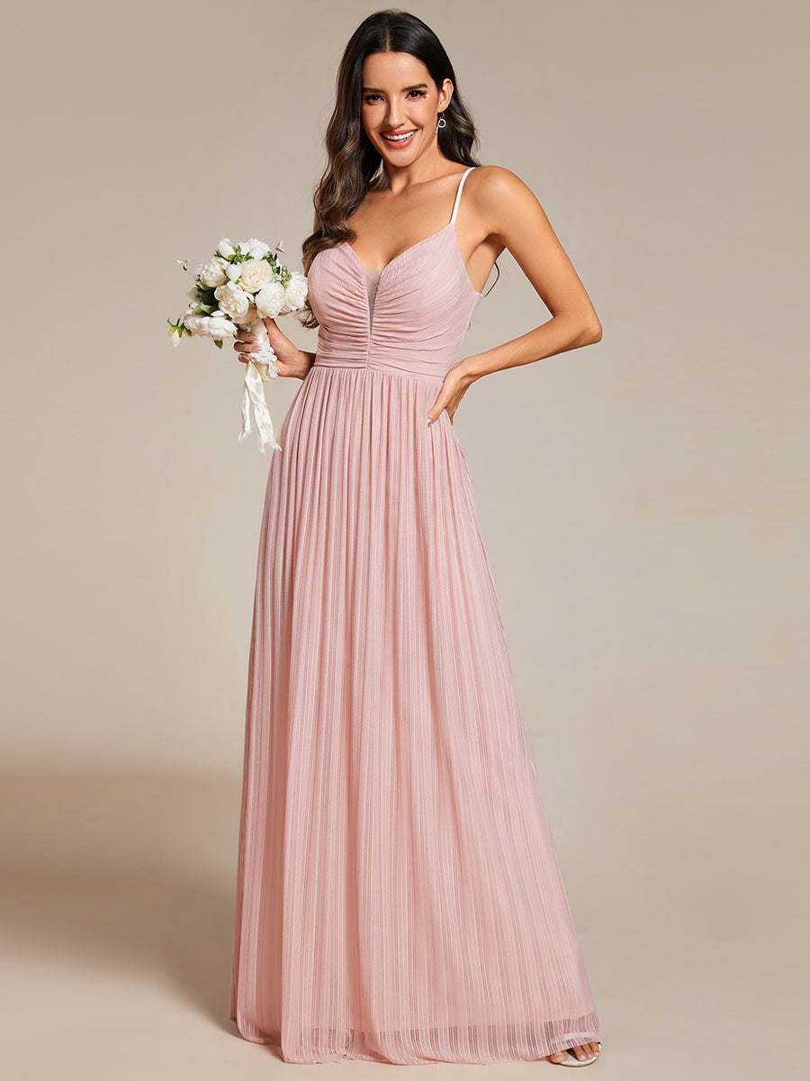 Shimmer V Neck Floor Length Bridesmaid Dress With Spaghetti Straps