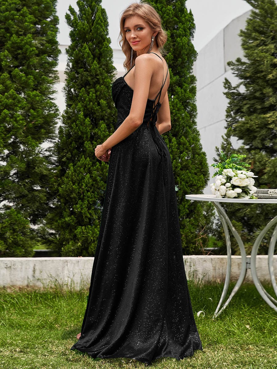 Shiny Sequin swing collar Whoelsale Evening Dress with high split