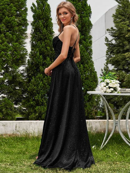 Shiny Sequin swing collar Whoelsale Evening Dress with high split