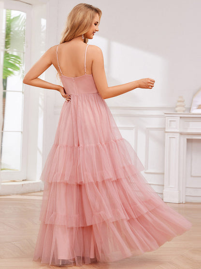 Romantic Spaghetti Straps Sweetheart Neckline See-Through A-Line Layered Tulle Dress