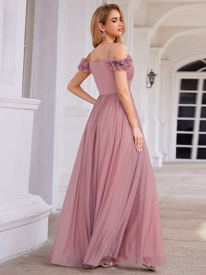 Elegant Sweetheart Flower decoration Sequin Dresses With Off-shoulder Sleeves