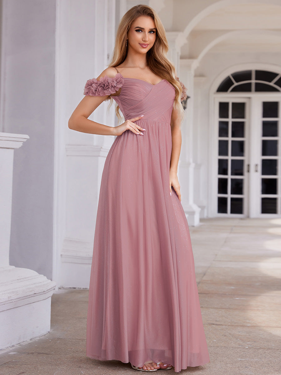 Elegant Sweetheart Flower decoration Sequin Dresses With Off-shoulder Sleeves