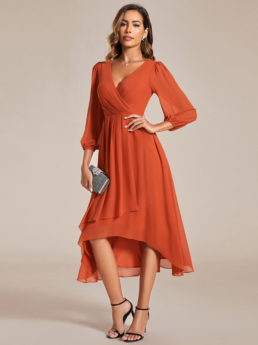 Long Sleeves Pleated Ruffles Chiffon Wholesale Wedding Guest Dresses