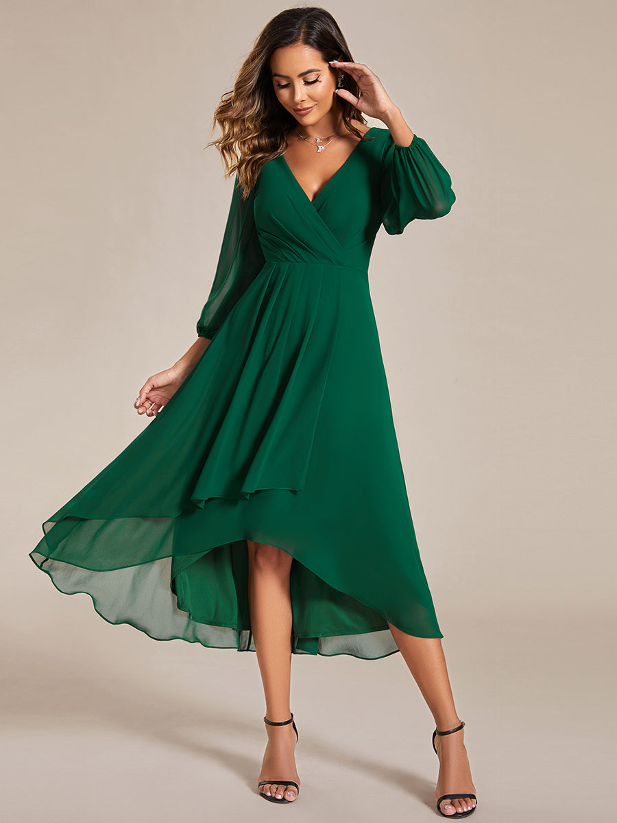 Long Sleeves Pleated Ruffles Chiffon Wholesale Wedding Guest Dresses