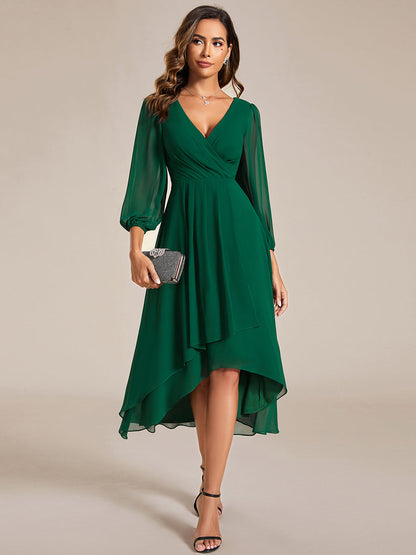 Long Sleeves Pleated Ruffles Chiffon Wholesale Wedding Guest Dresses